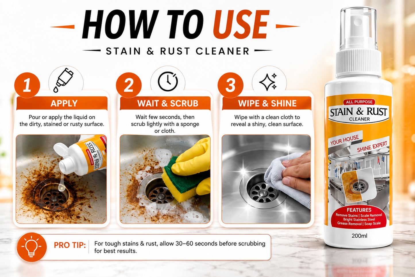 Stain and Rust Removal Spray Cleaning Solution (Pack of 3)
