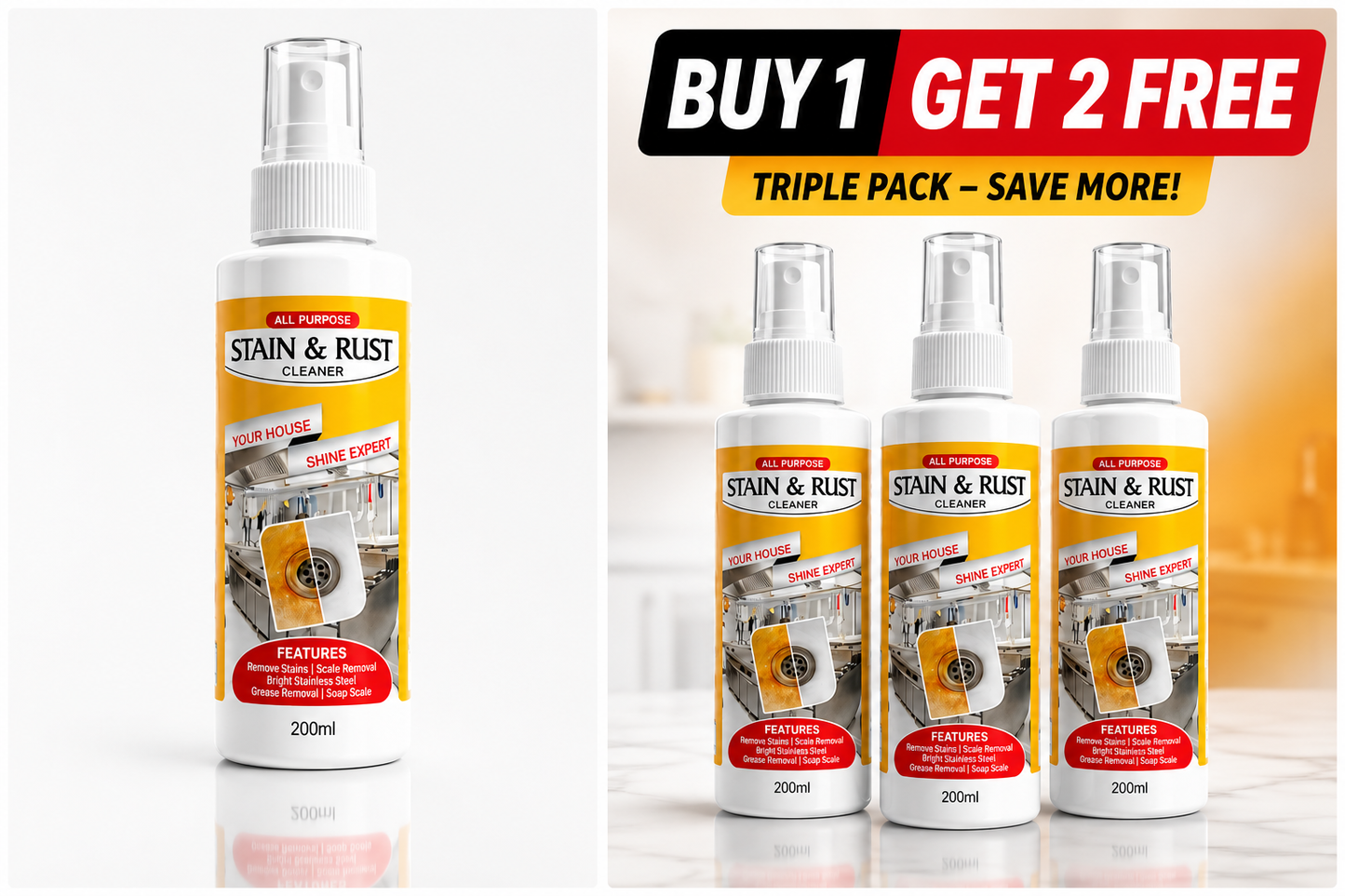 Stain and Rust Removal Spray Cleaning Solution (Pack of 3)